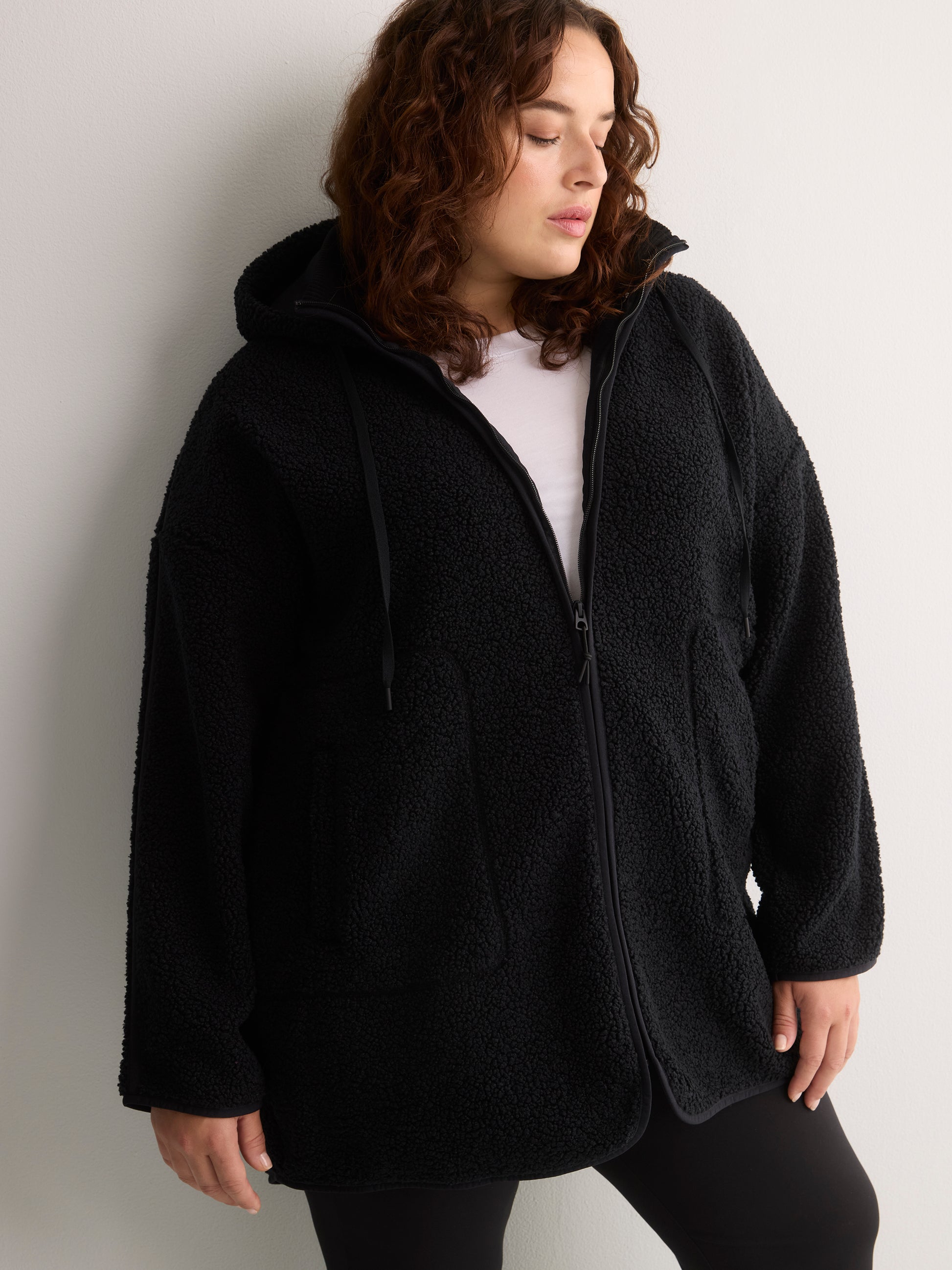 Long Hooded Mock-Neck Sherpa Jacket - Active Zone