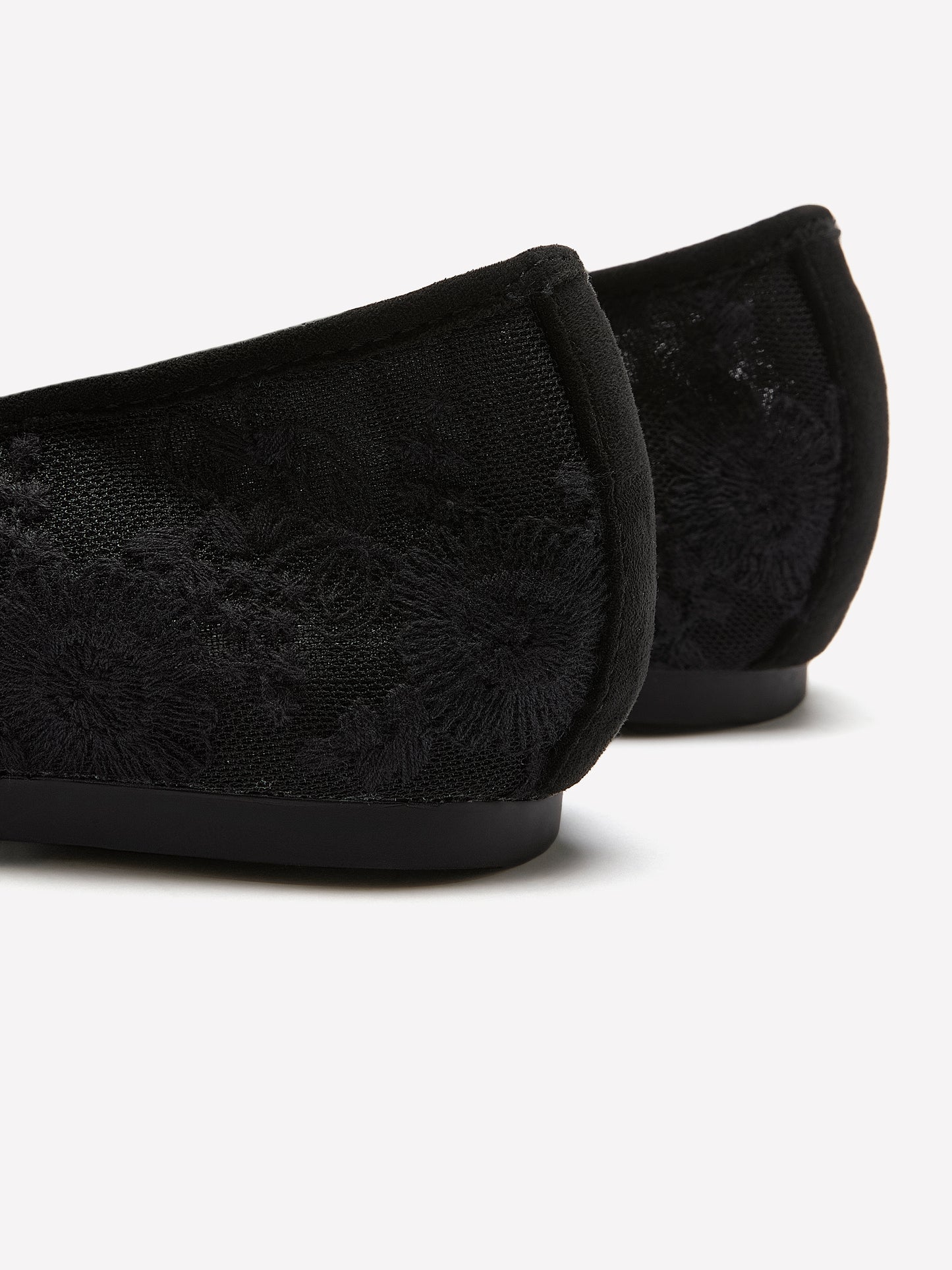 Extra Wide Width, Black Floral Textured Ballet Flats