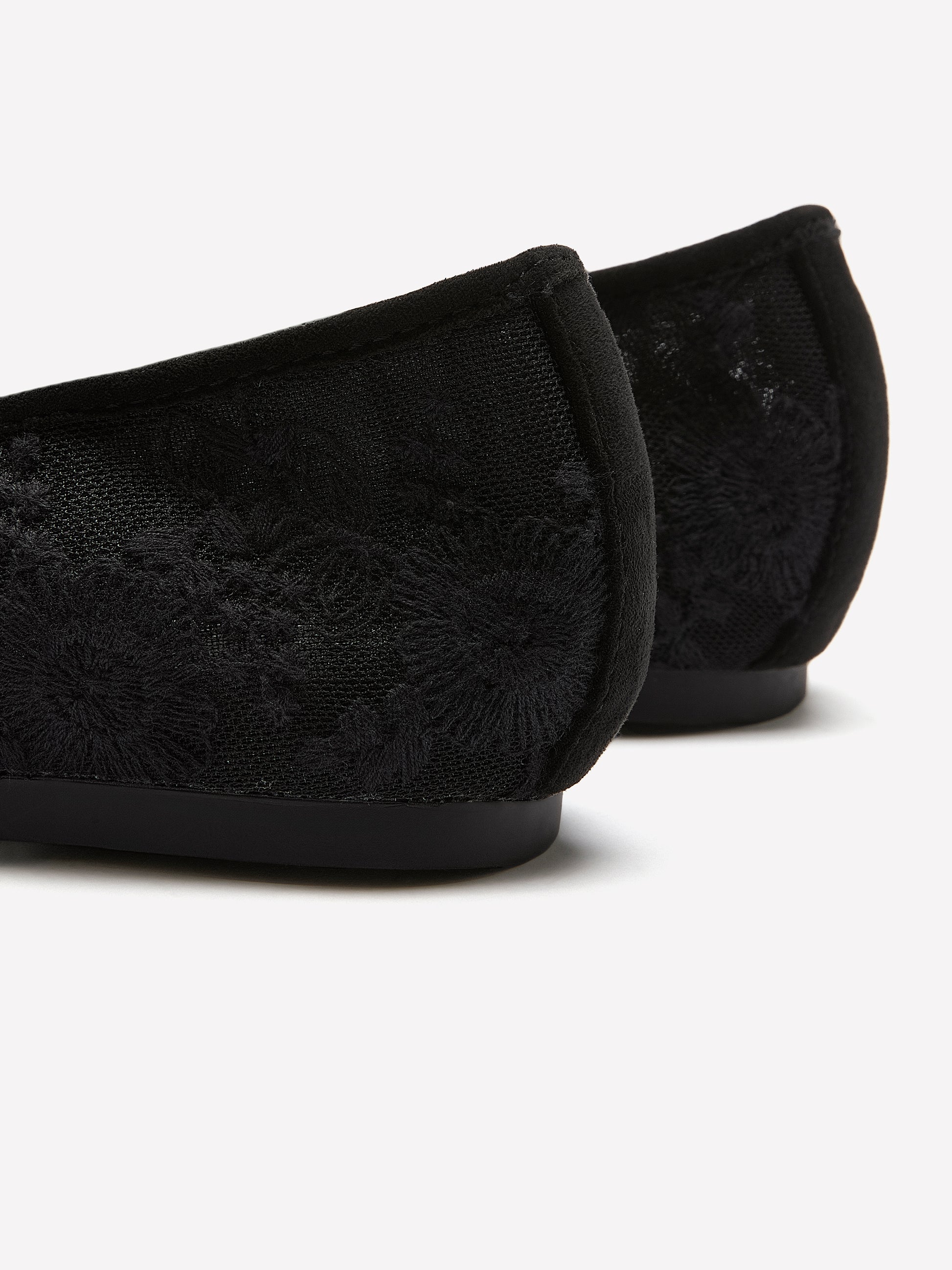 Extra Wide Width, Black Floral Textured Ballet Flats