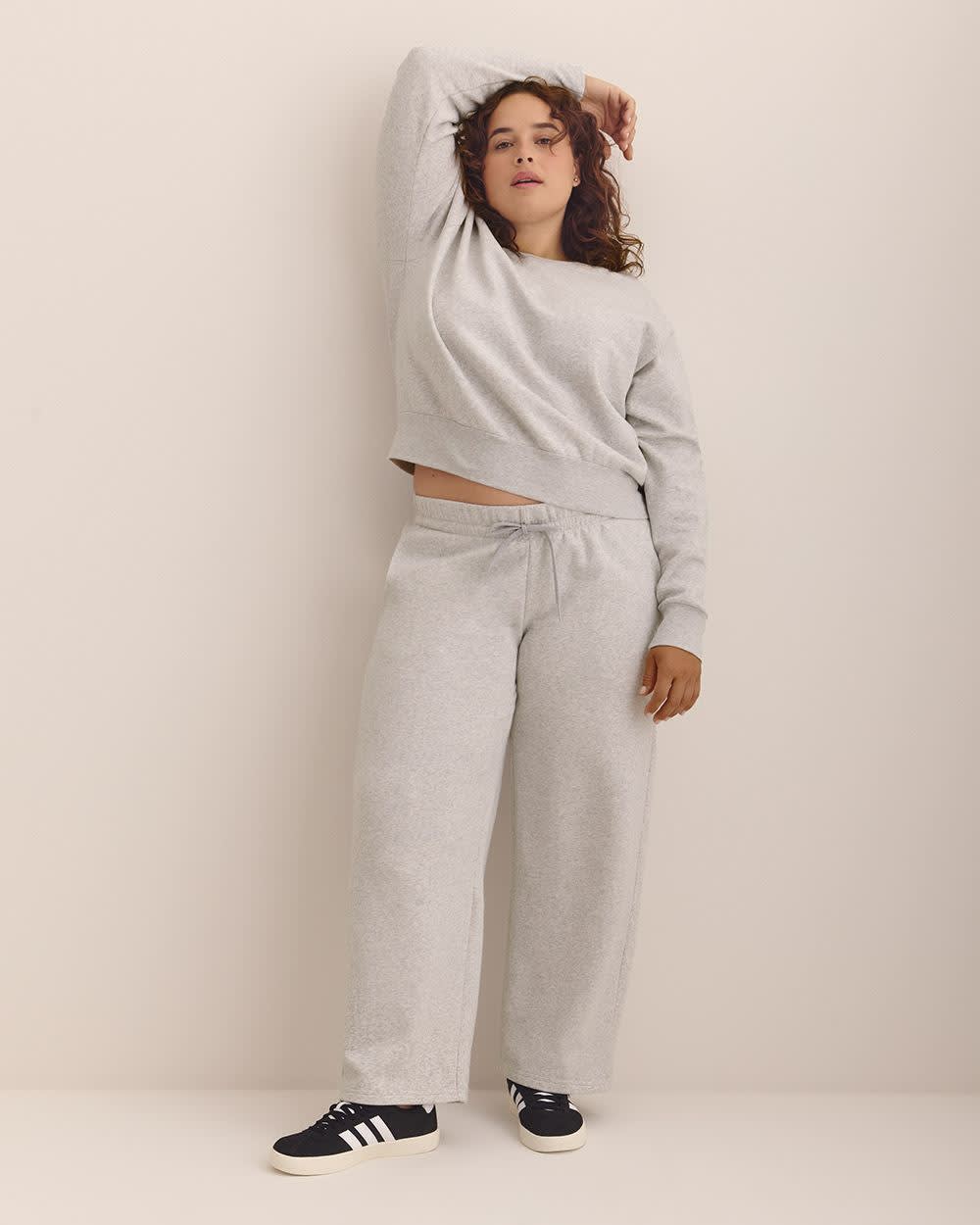 Heather Grey Feel Cozy Open-Hem Pants with Small Logo - adidas