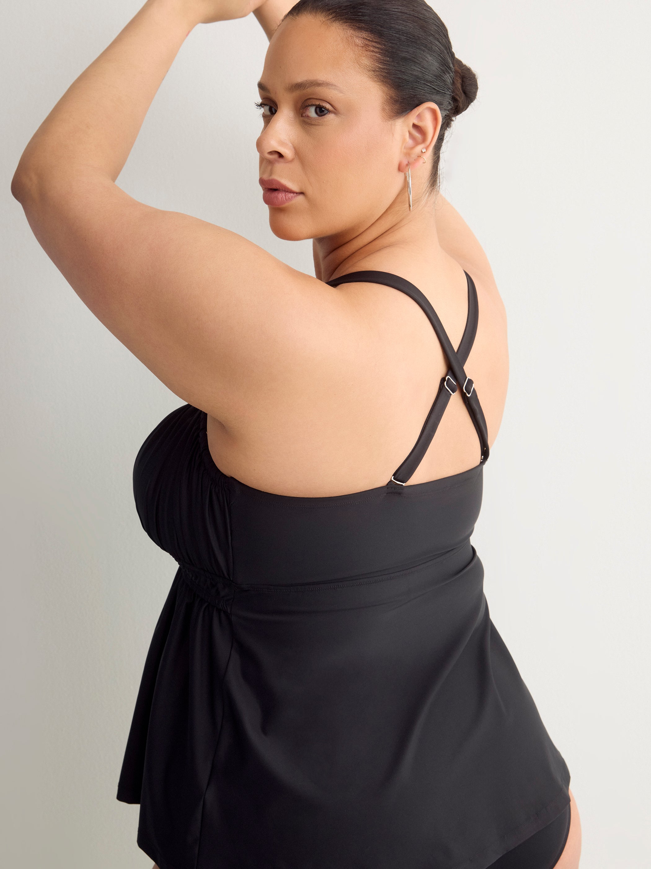 Black Fit and Flare Babydoll Tankini Top