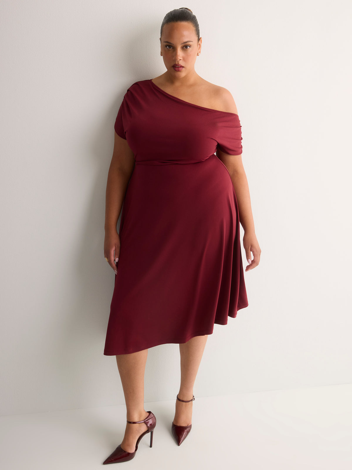 Asymmetrical Off-Shoulder Midi Dress - Addition Elle