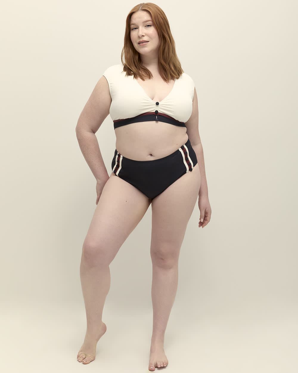 Culotte de maillot noire taille haute avec boutons sur les côtés - Bleu Rod Beattie
