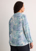 Responsible, Blue Floral A-Line Blouse with Split Ruffled Collar