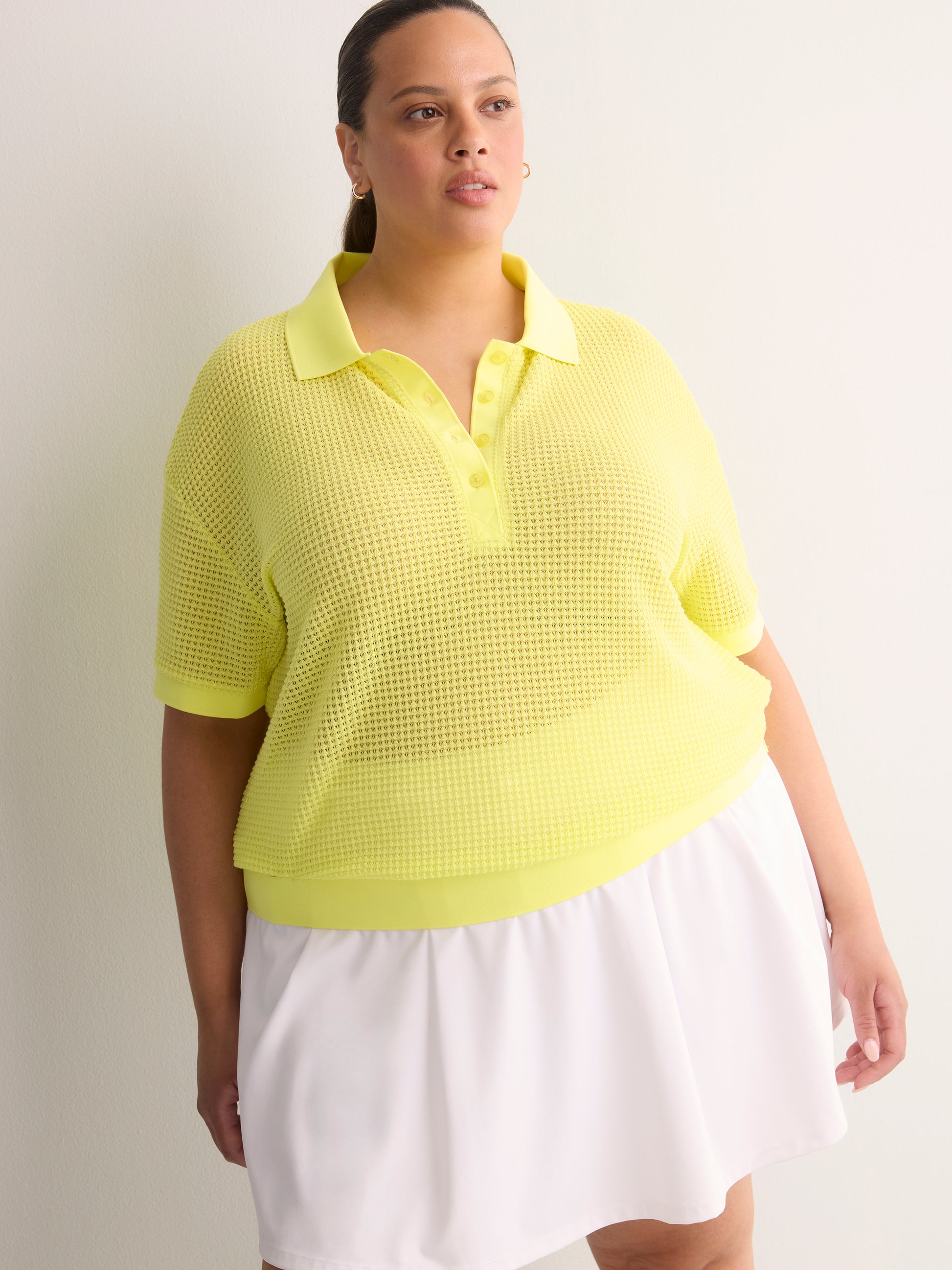 Crochet Waffle Polo Shirt - Active Zone