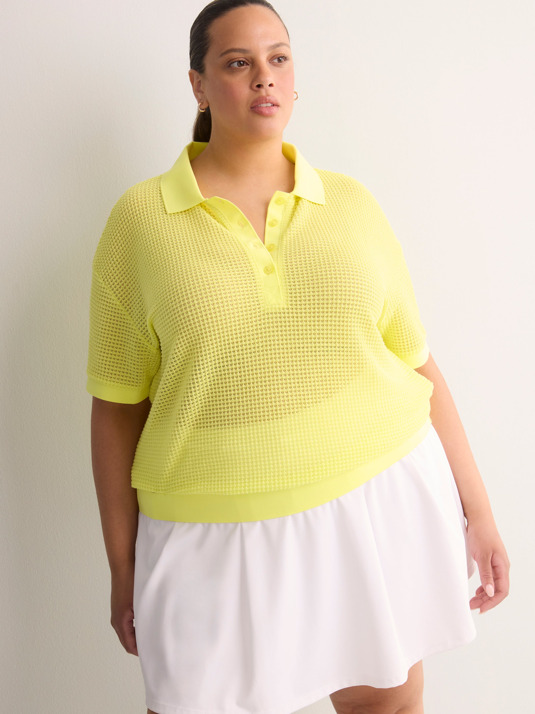 Crochet Waffle Polo Shirt - Active Zone