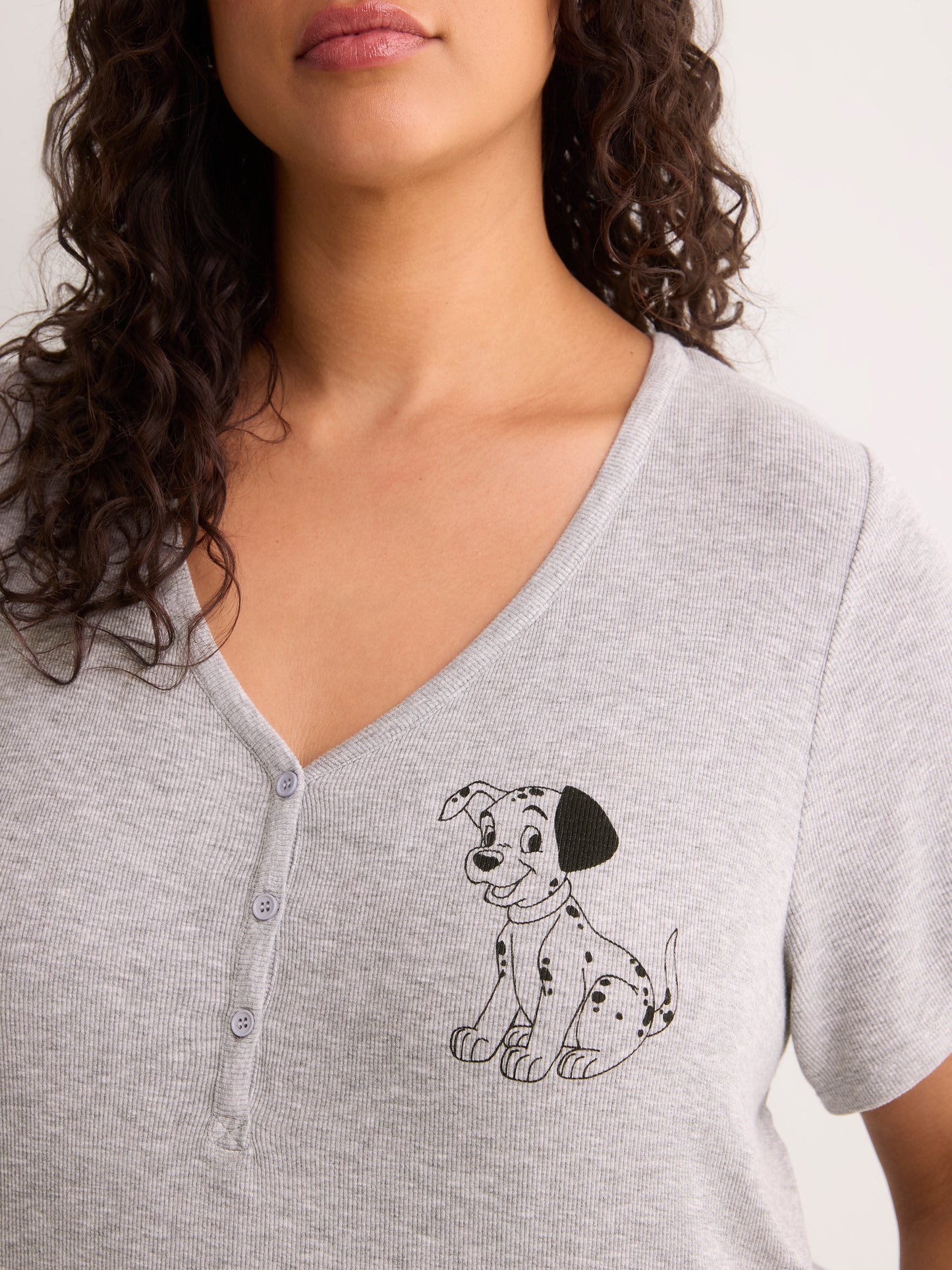 Grey Textured Henley Pyjama Top with Dalmatian Print - Disney