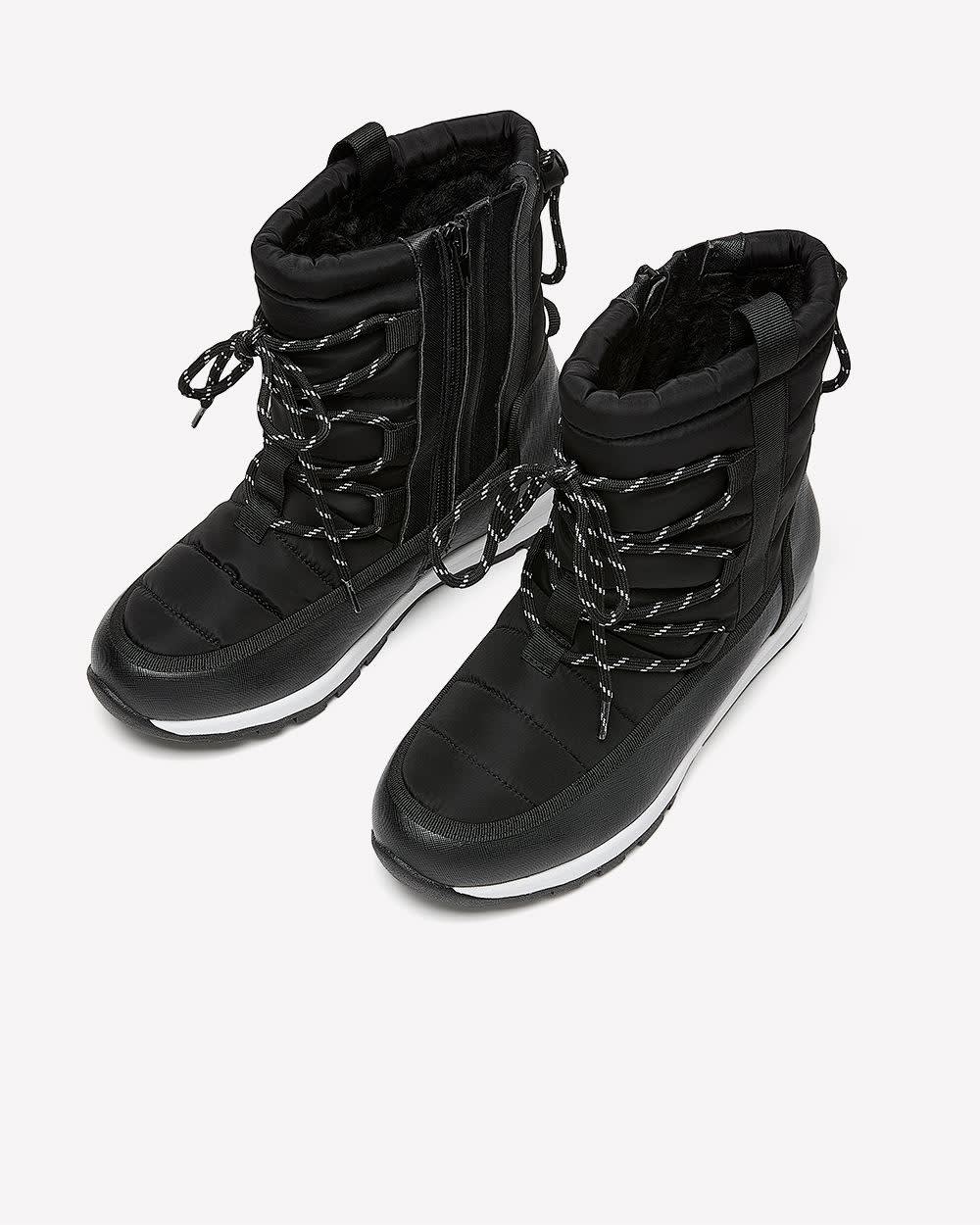 Extra Wide Width, Black Lace-Up Quilted Winter Boot