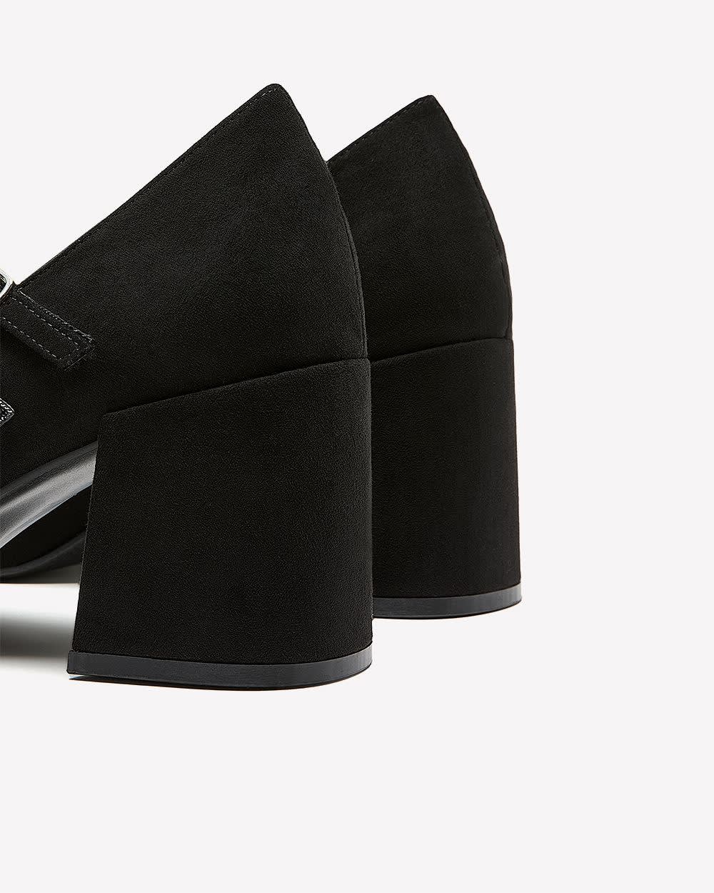 Extra Wide Width, Black Microsuede Double-Strap Block Heel Shoe