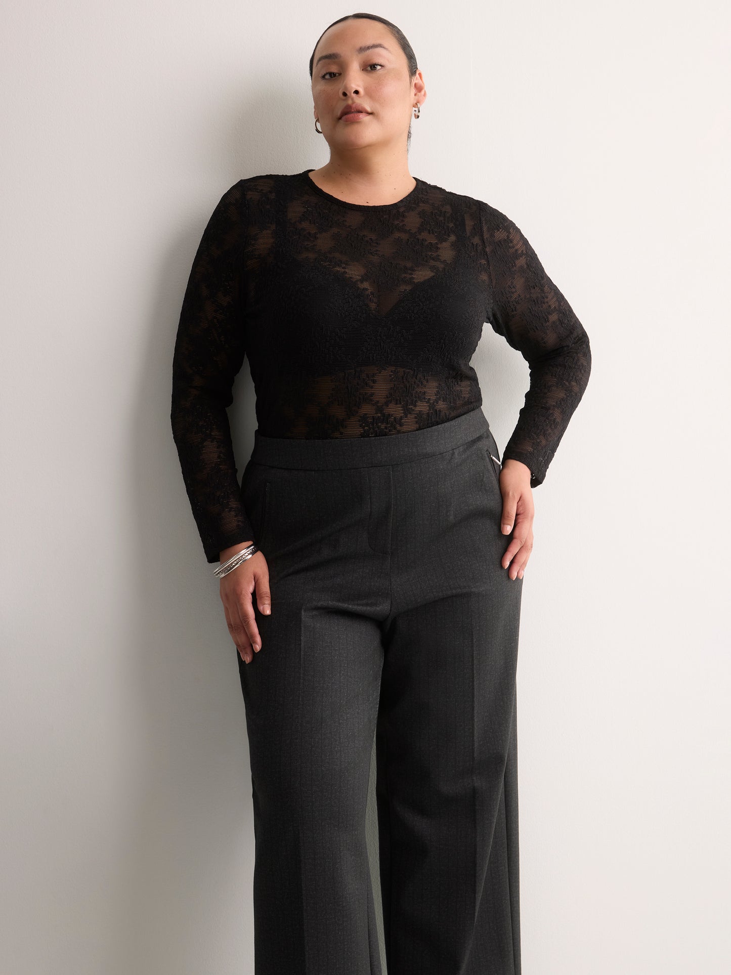 Charcoal Pinstripe Pull-On Wide-Leg Pant, Essential Pant
