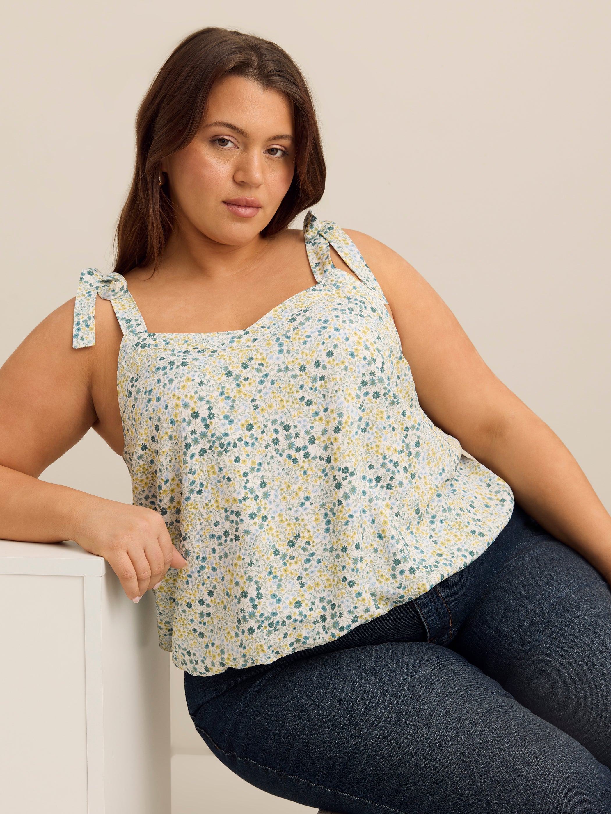 Addition Elle Loose Bubble-Hem Cami Plus Size Women's Top