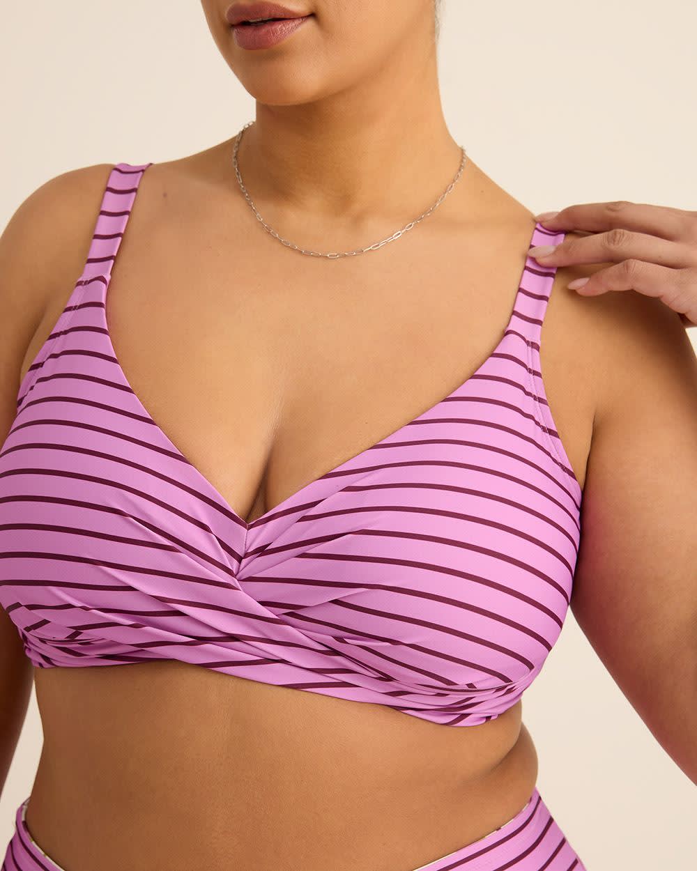 Bikini violet croisé à rayures