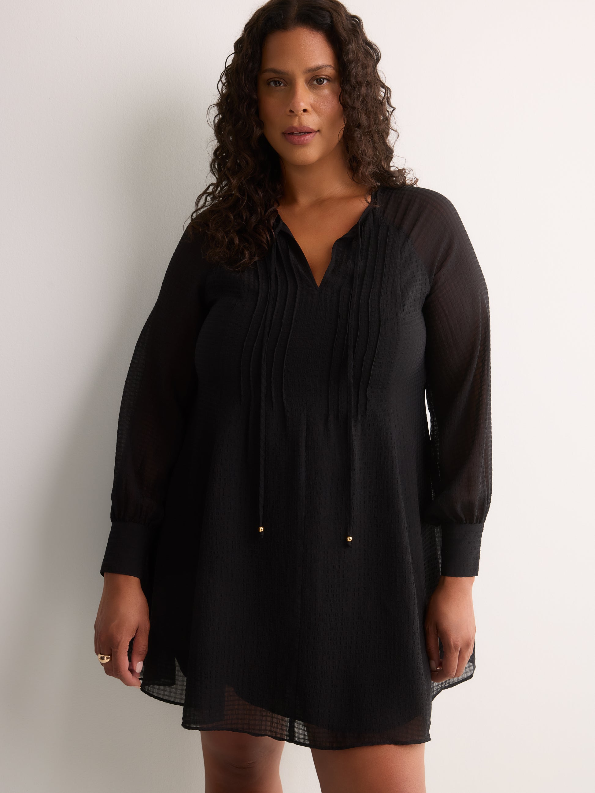 Addition Elle Black Chiffon Balloon-Sleeve Swing Dress Plus Size – Penningtons
