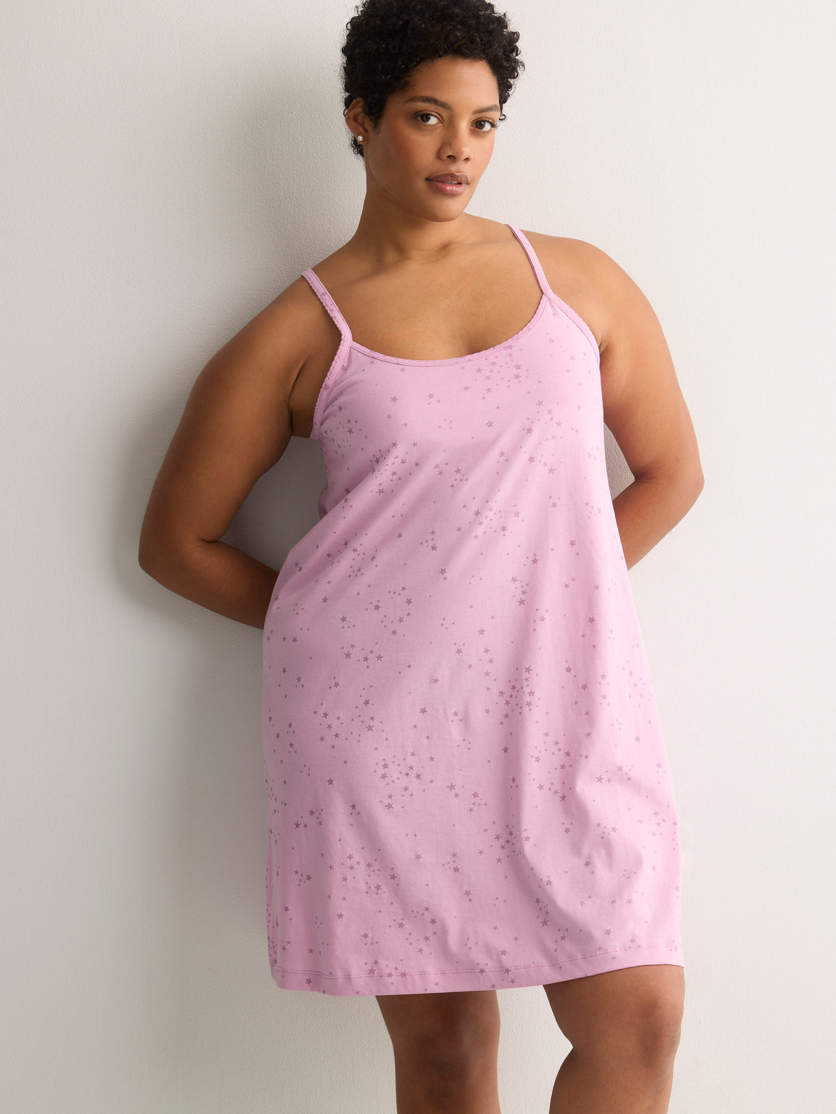 Star-Print Sleeveless Cotton Nighty with Inner Bra - tiVOGLIO