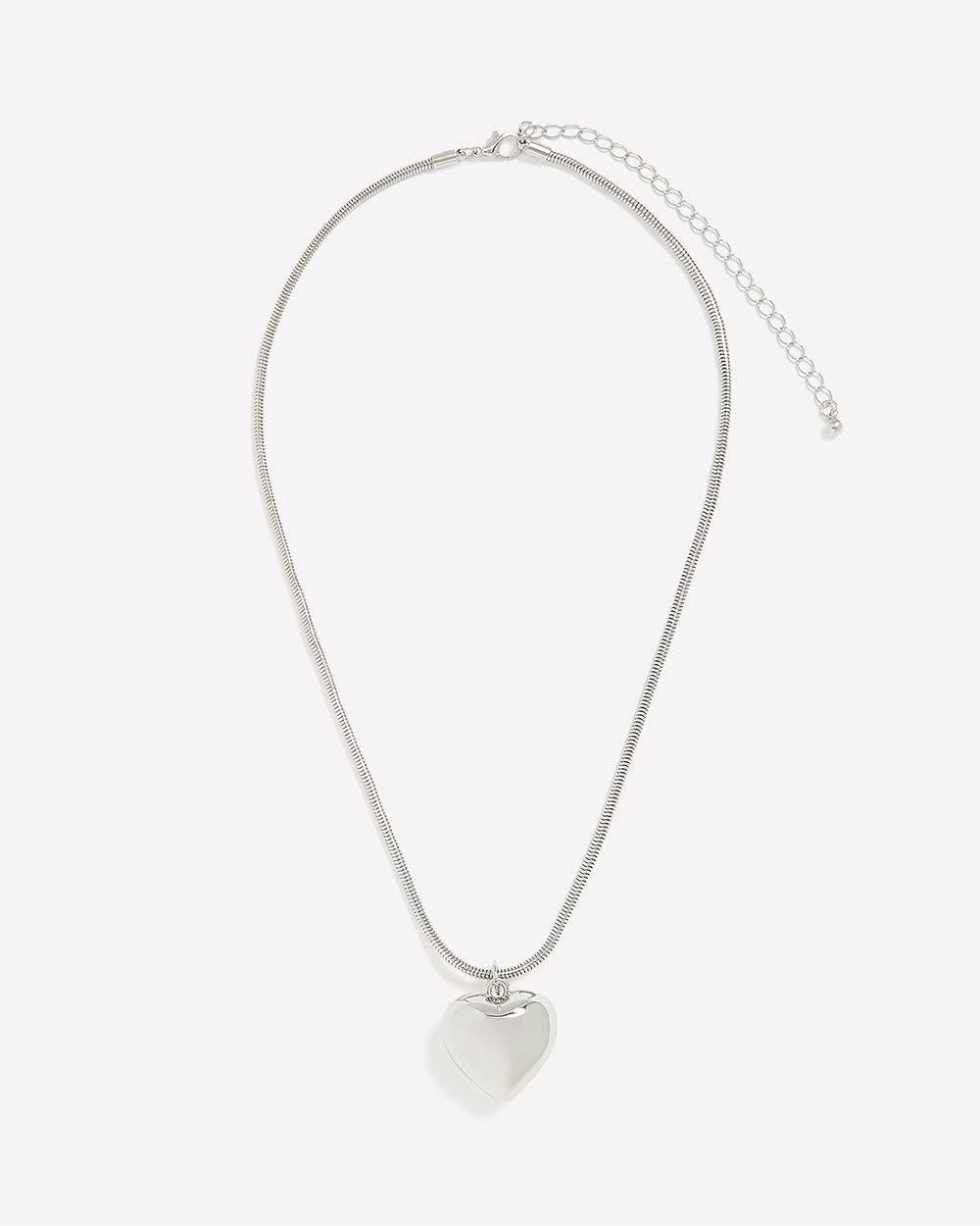 Medium Silver Necklace with Puffy Heart Pendant