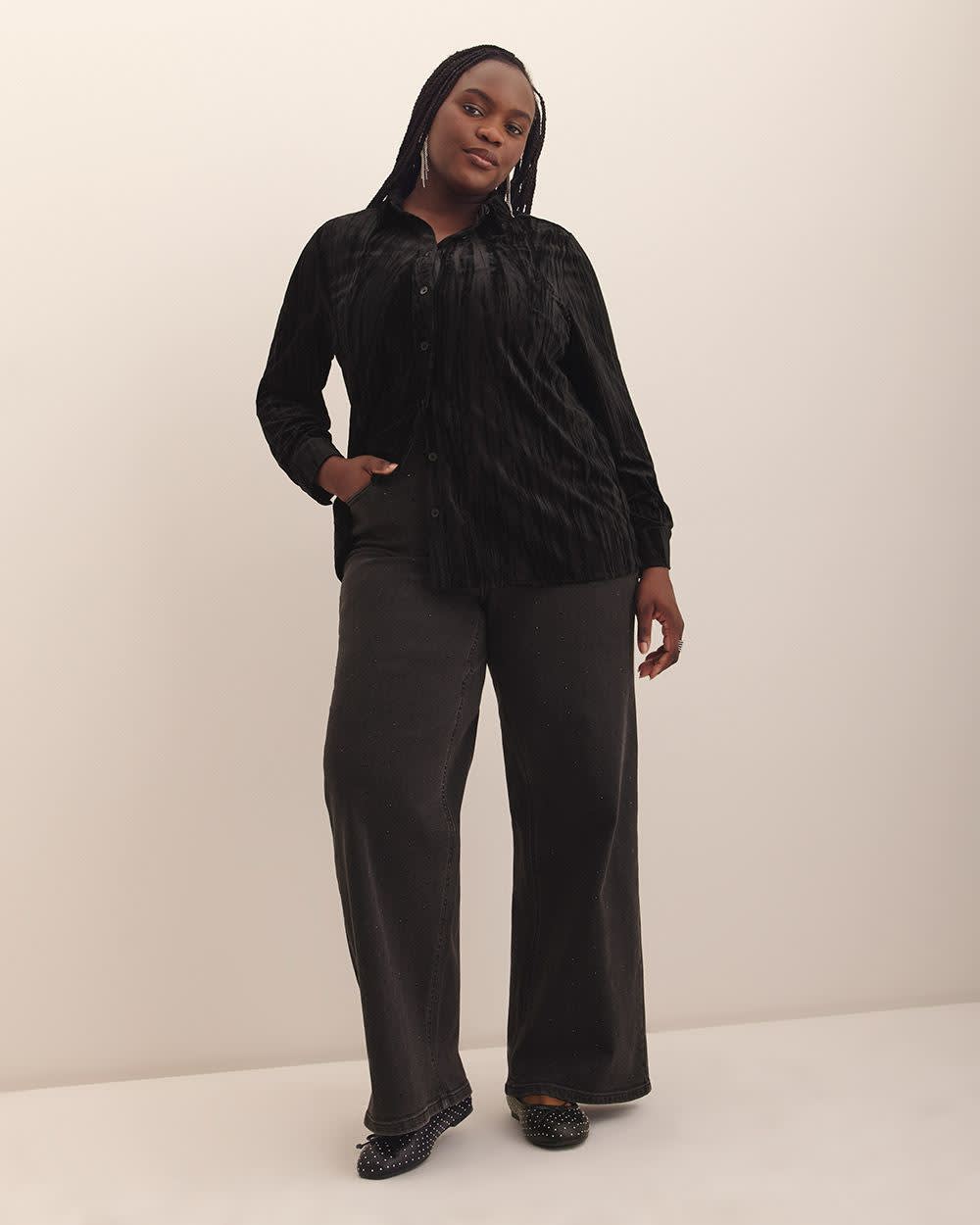 Chemise tricotée pour femmes Penningtons – Coupe droite, col boutonné, 100 % polyester