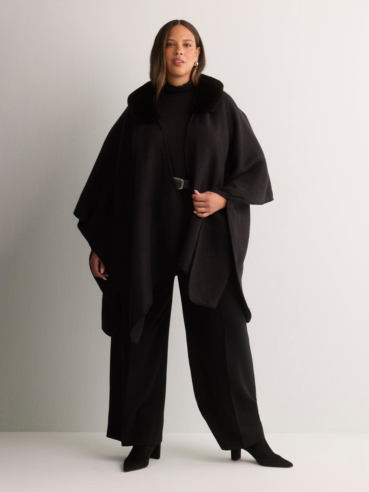 Black Cape with Faux-Fur Collar