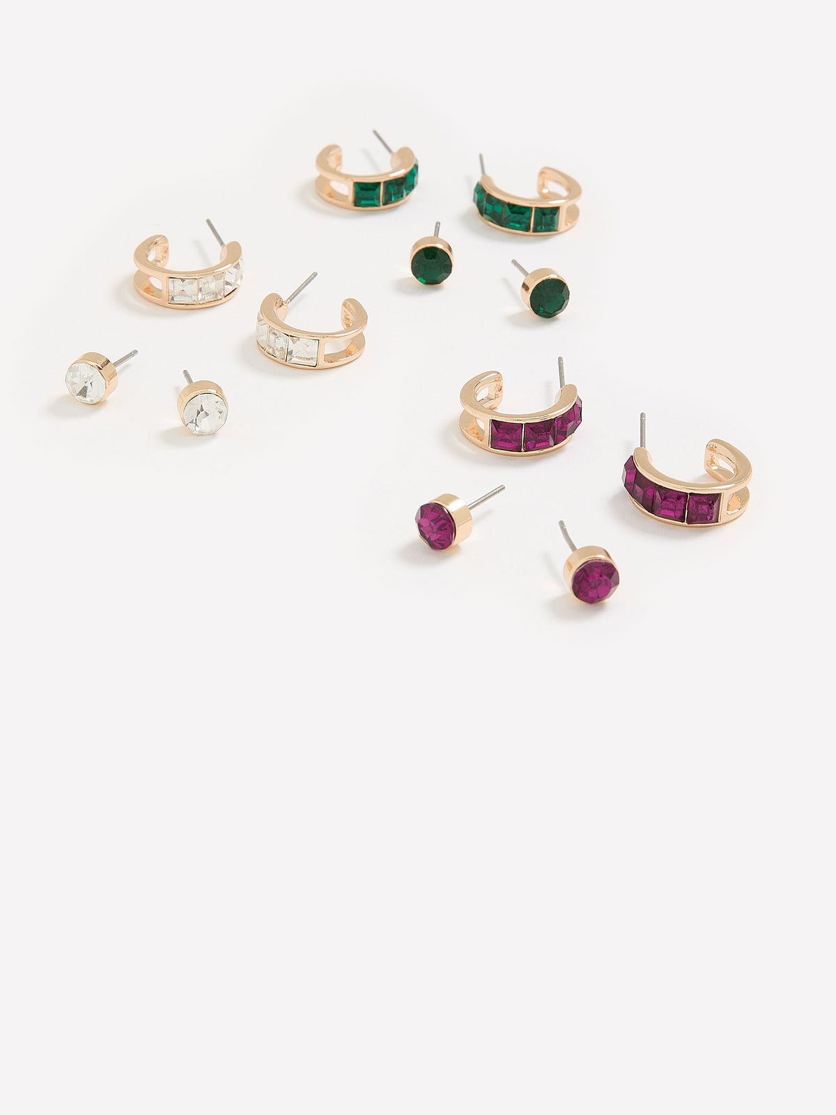 Assorted Coloured Stone Hoop and Stud Earrings, Set of 6