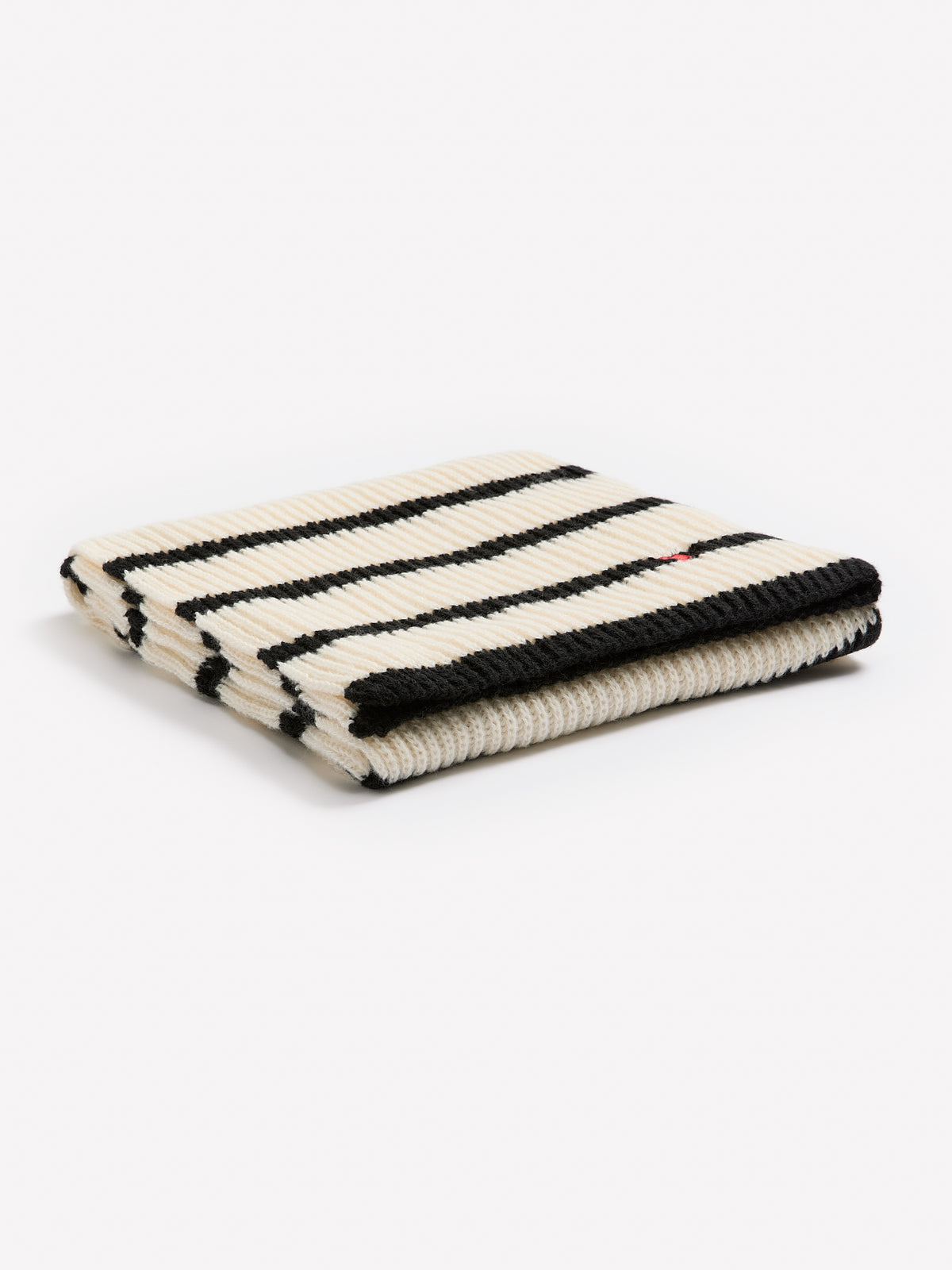 Striped Rib-Knit Scarf with Embroidered Heart