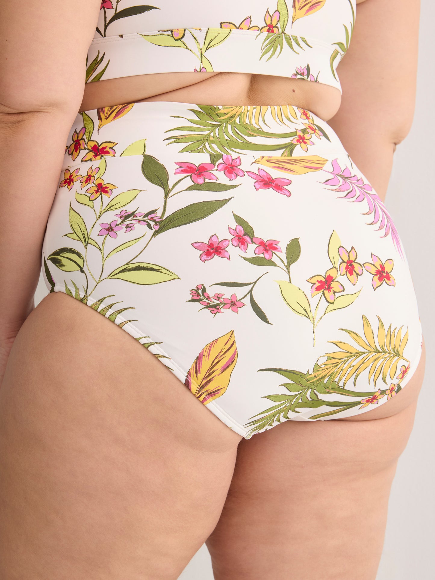 White Floral High-Waist Swim Brief