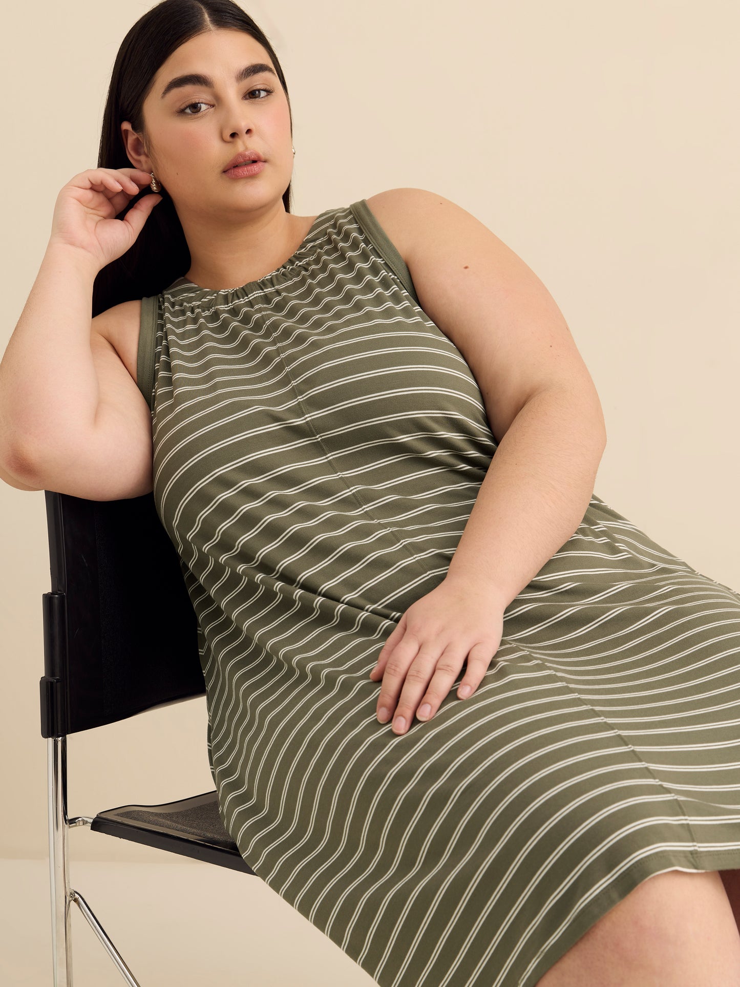 Yarn-Dyed Ribbed Halter Dress with Pockets