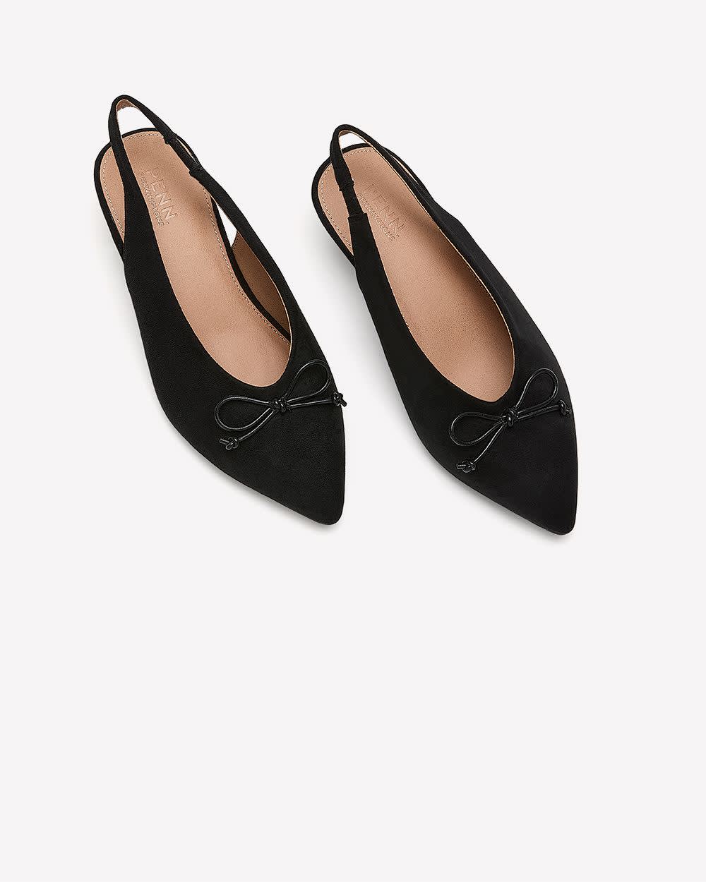 Extra Wide Width, Black Microsuede Slingback Pointy Shoes