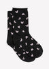 Black Butterfly-Print Crew Socks with Rolled Edge