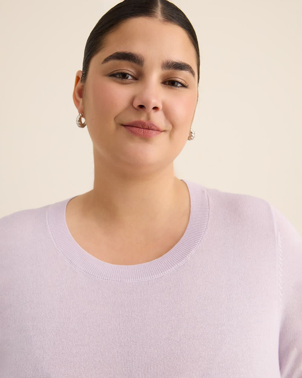 Pull à col rond et manches au coude, tissu responsable