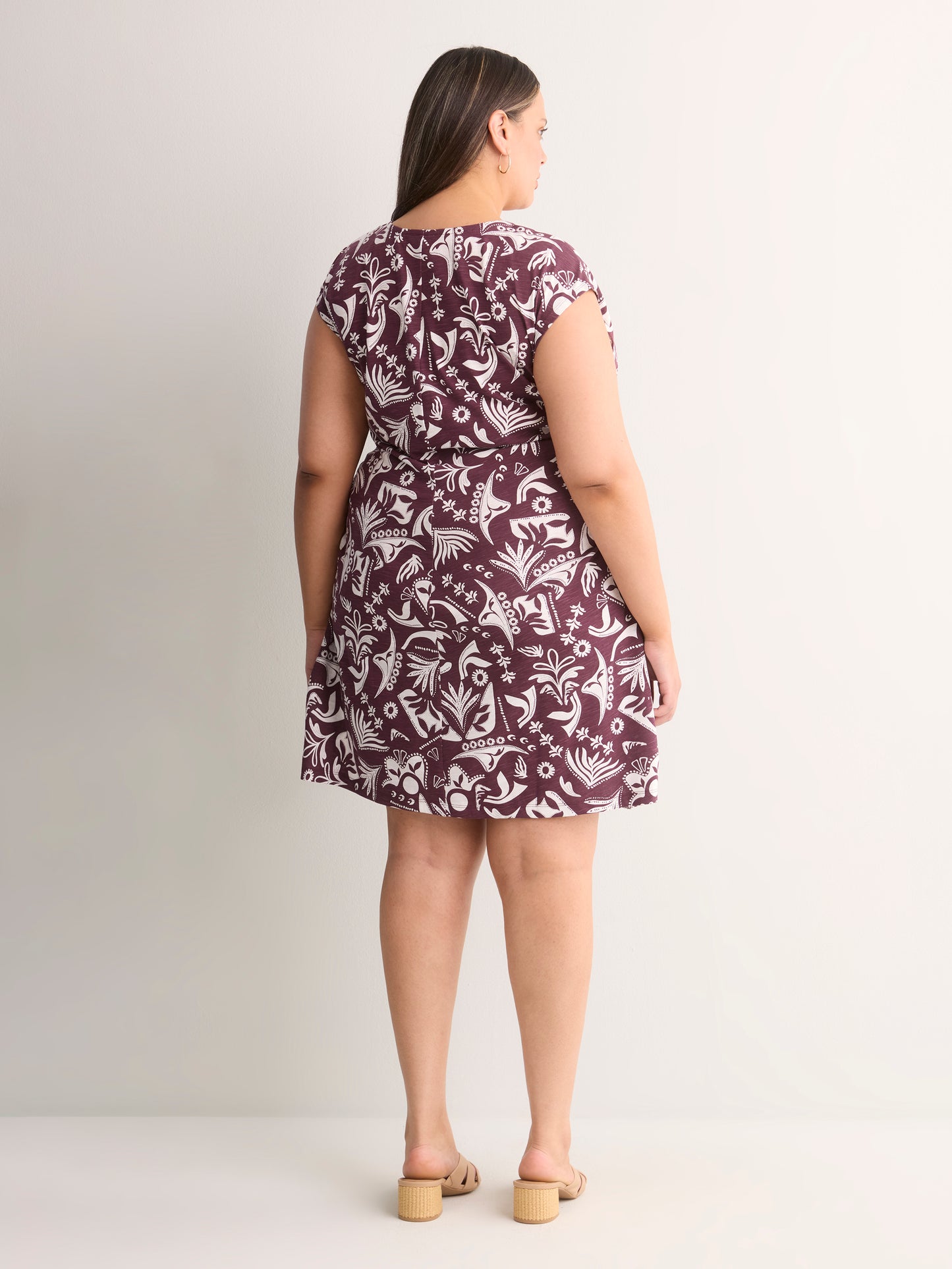Crew-Neck Extended-Sleeve Knit Dress with Side Shirring