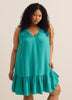 Robe évasée bleue à enfiler sans manches avec col en V