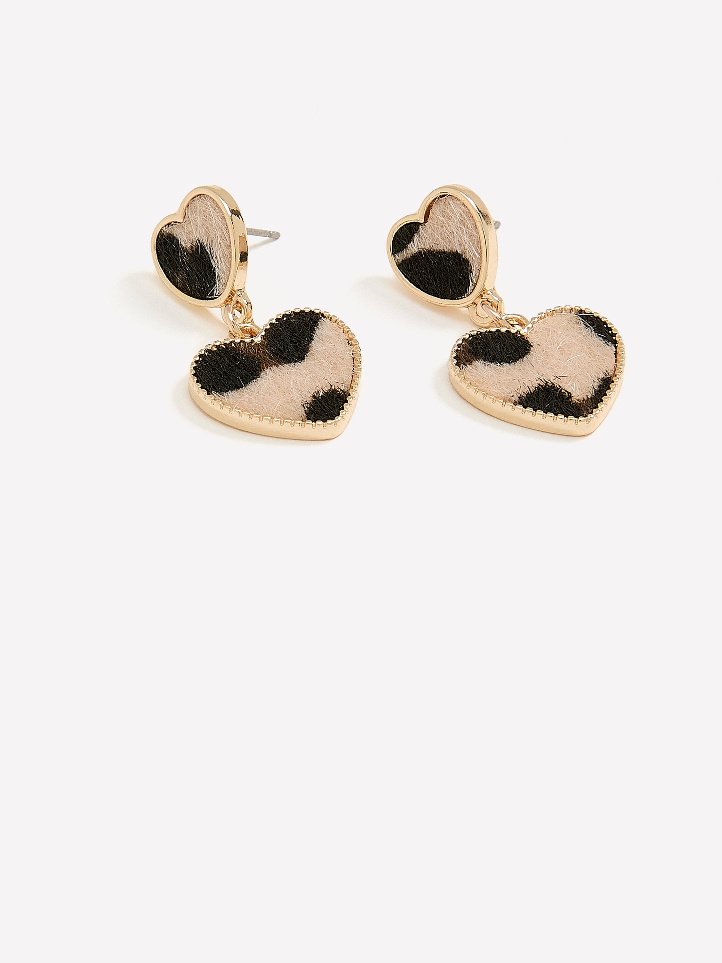 Leopard-Print Heart Pendant Earrings