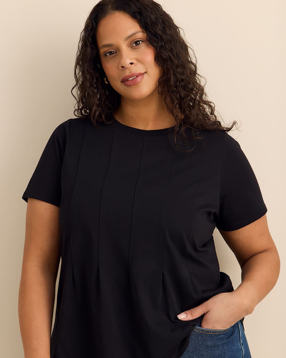 Short-Sleeve Pintuck Knit Top