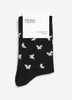 Black Butterfly-Print Crew Socks with Rolled Edge