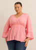 Blouse à col en V et manches amples avec ruban décoratif - Addition Elle