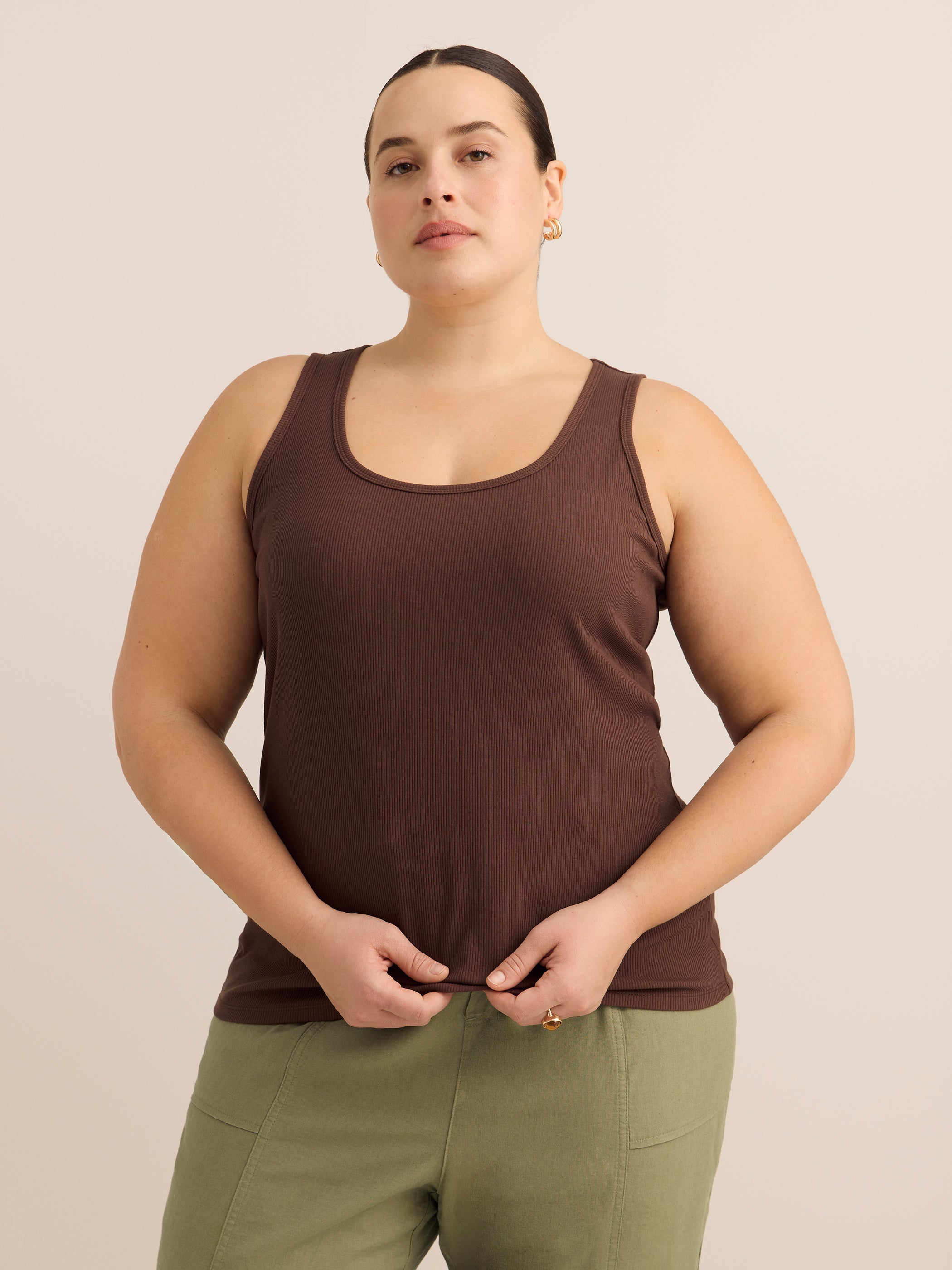 Scoop-Neck Ribbed Knit Fitted Tank Top