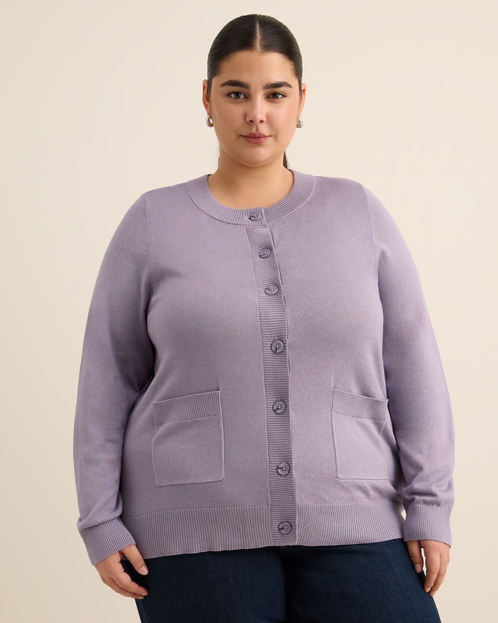 Cardigan boutonné à col rond en mélange de coton, tissu responsable