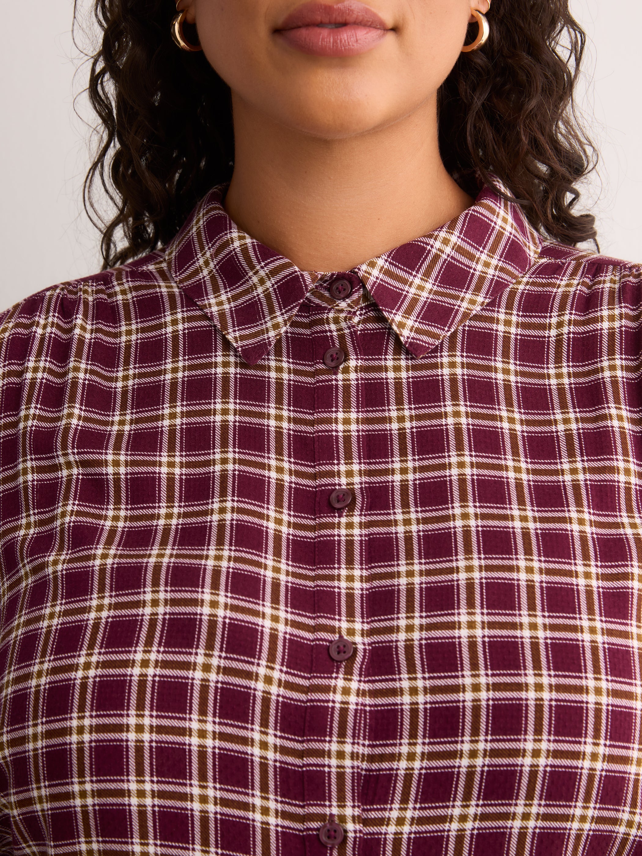 Plaid Buttoned Down Shirt with Scarf Collar