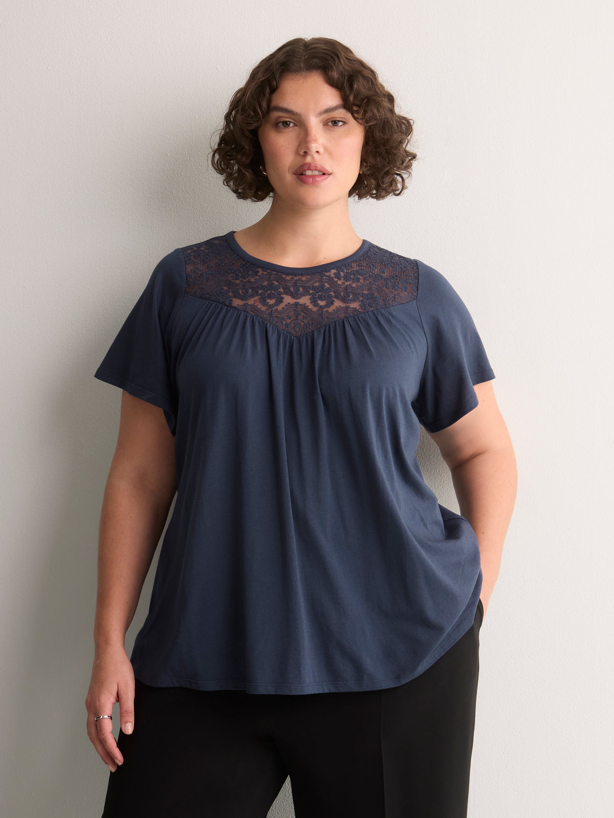 Slight Swing Top with Embroidered Yoke