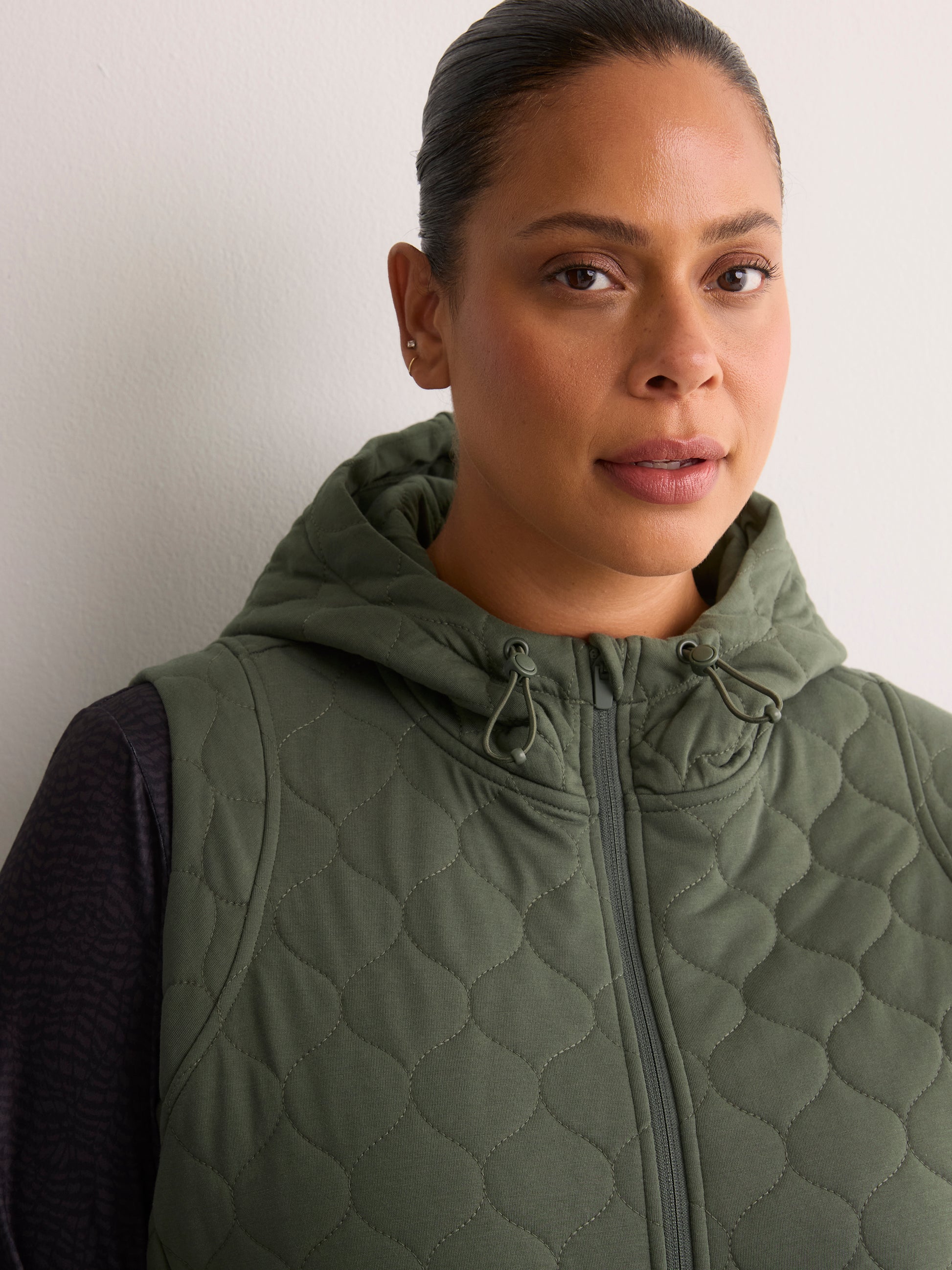 Long Quilted Knit Sleeveless Hooded Vest - Active Zone