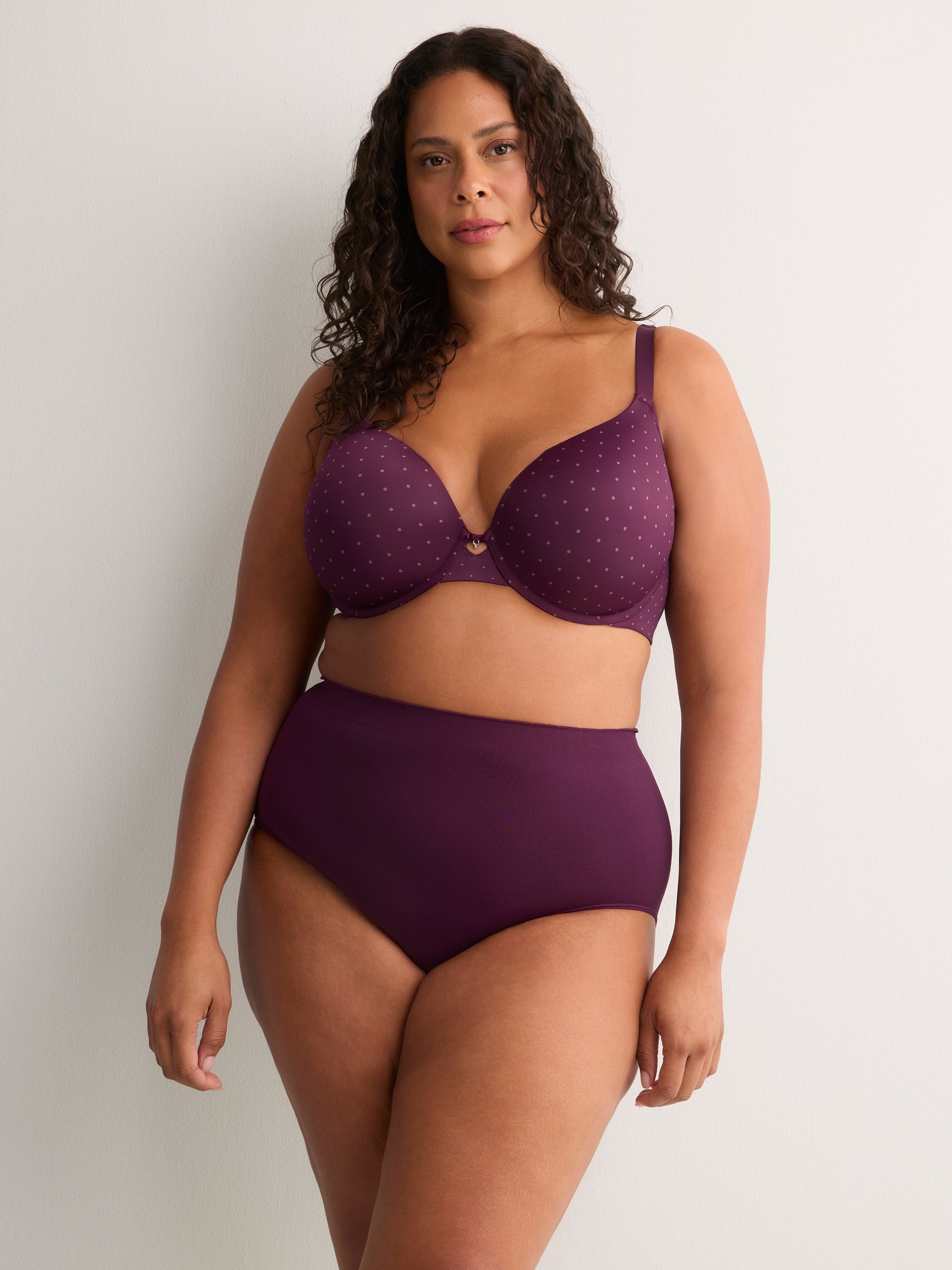 Underwire Dotted Microfibre Padded Plunge Bra with Lace - Déesse