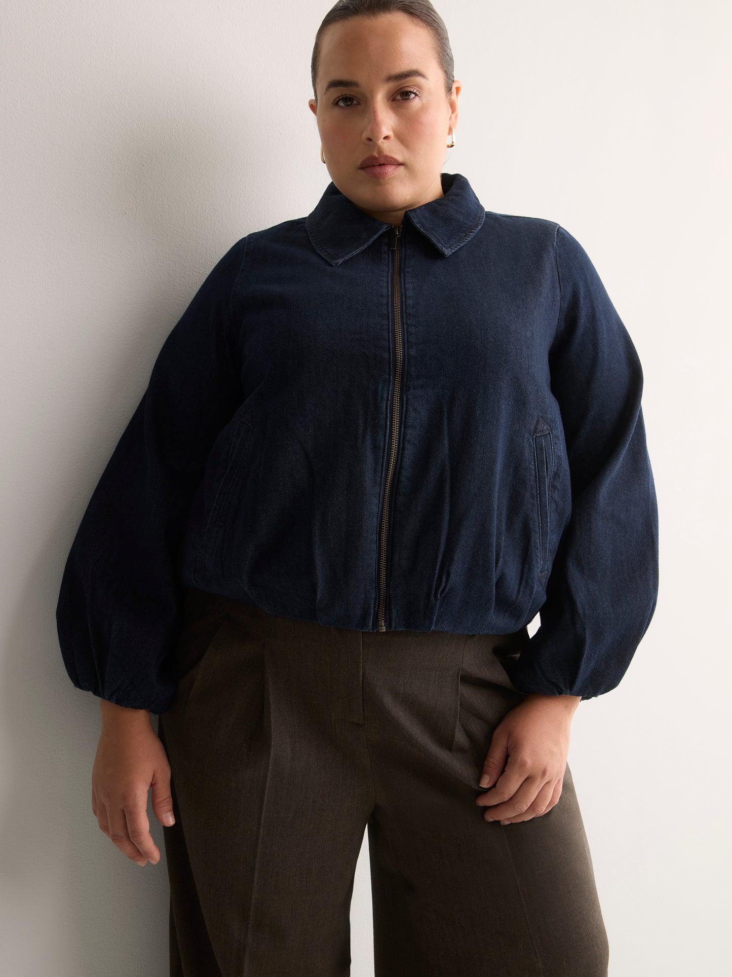 Dark Zip Bubble Denim Jacket