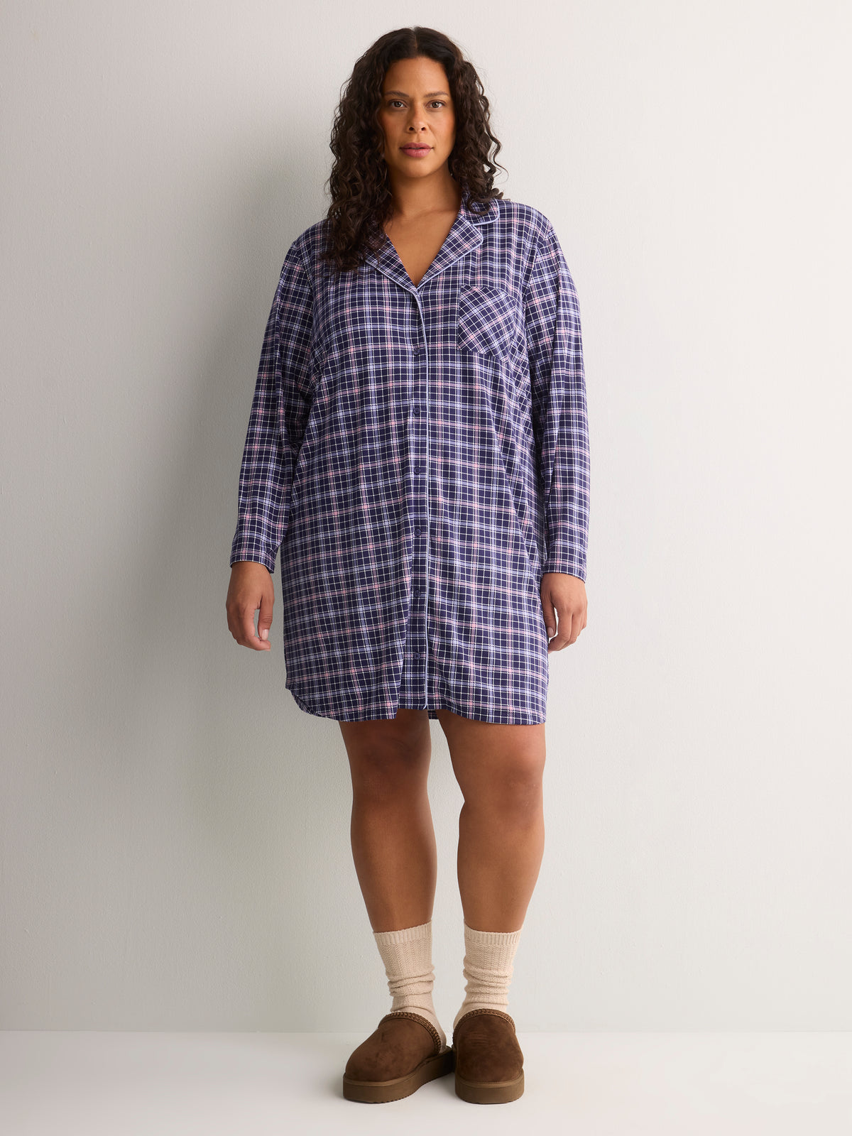 Short Blue Plaid Buttoned-Down Sleepshirt - tiVOGLIO