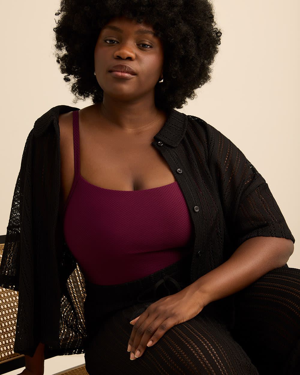 Maillot une-pièce texturé violet