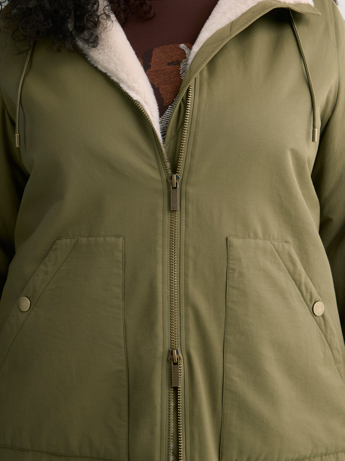 Olive Faux-Fur Lined Hooded Parka