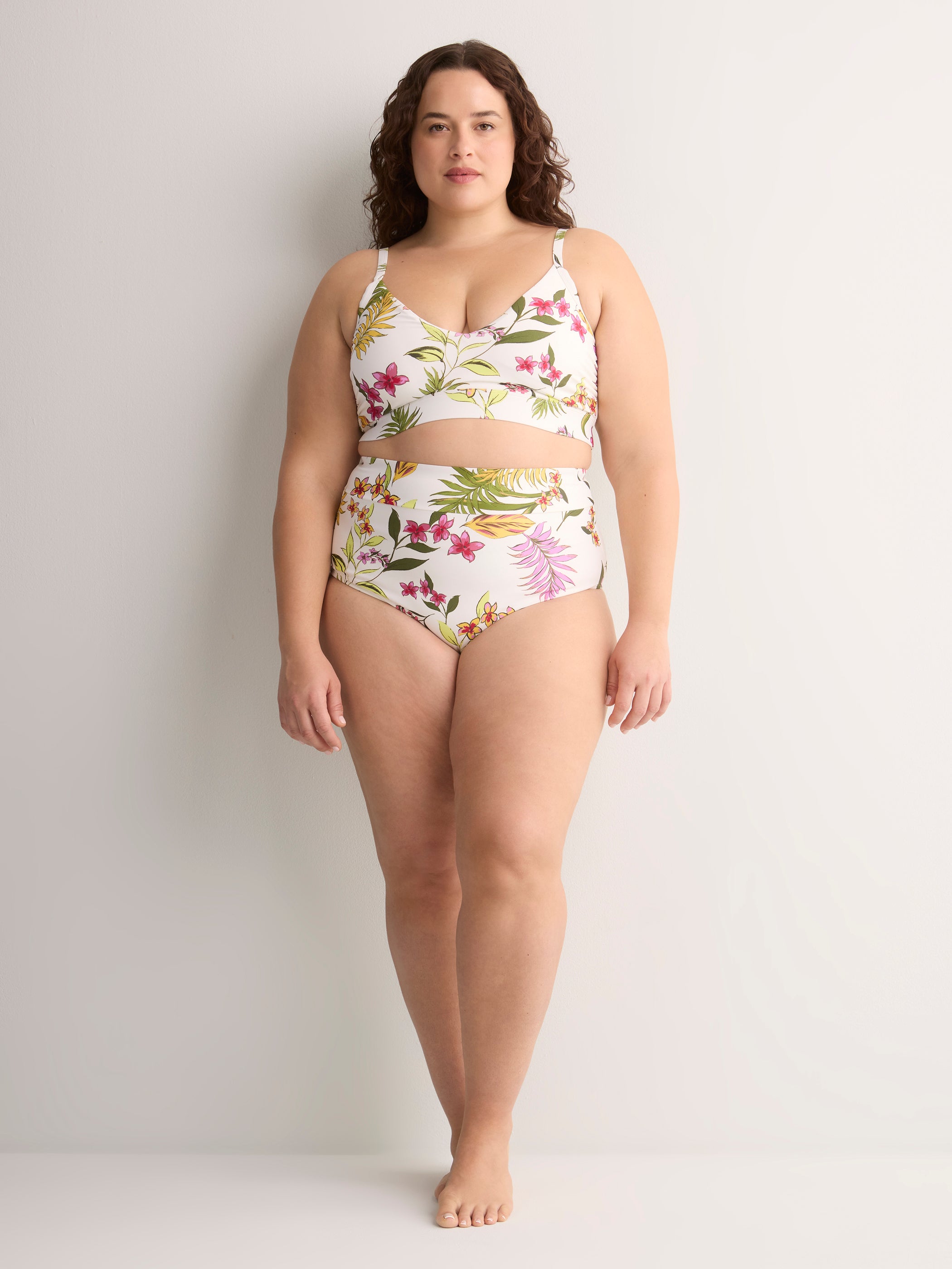 White Floral High-Waist Swim Brief
