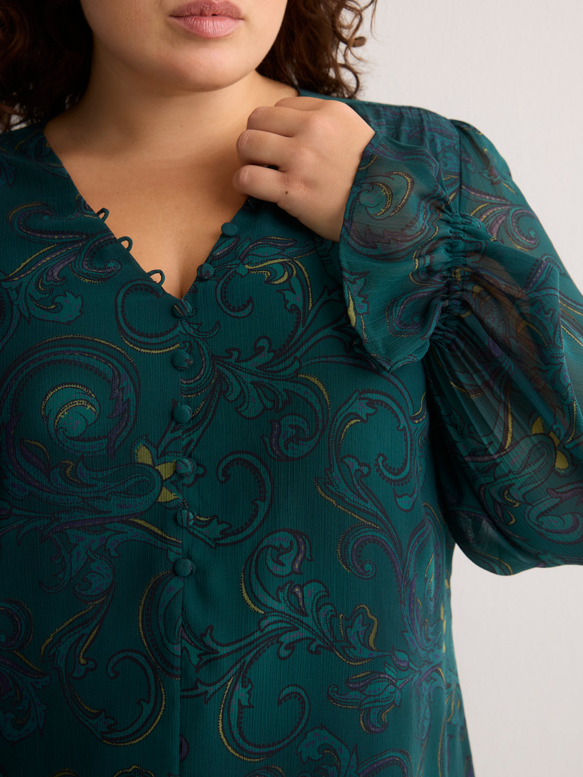 Printed Chiffon Blouse with Detachable Scarf