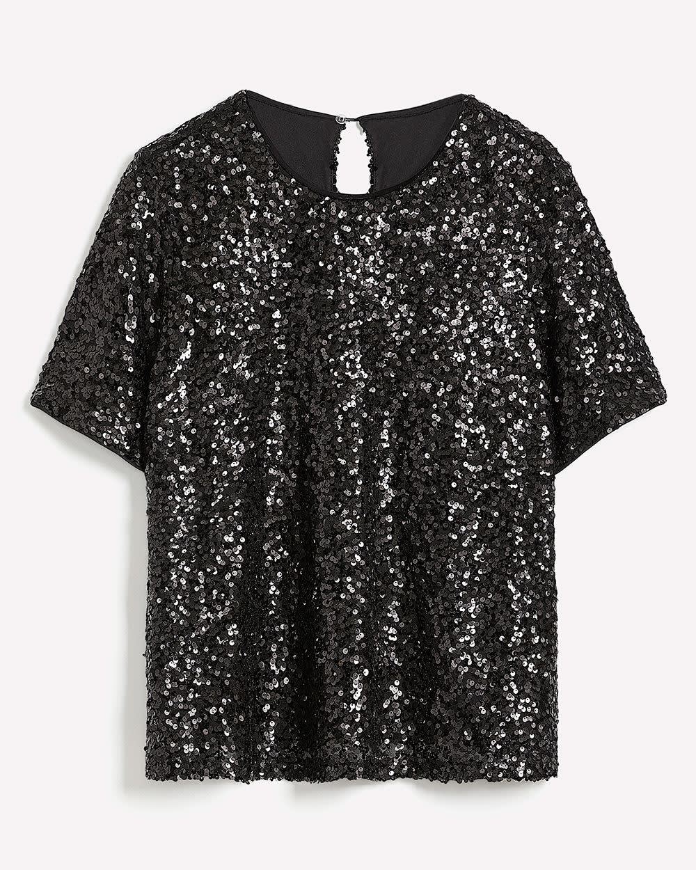 Short-Sleeve Sequins Crewneck Top