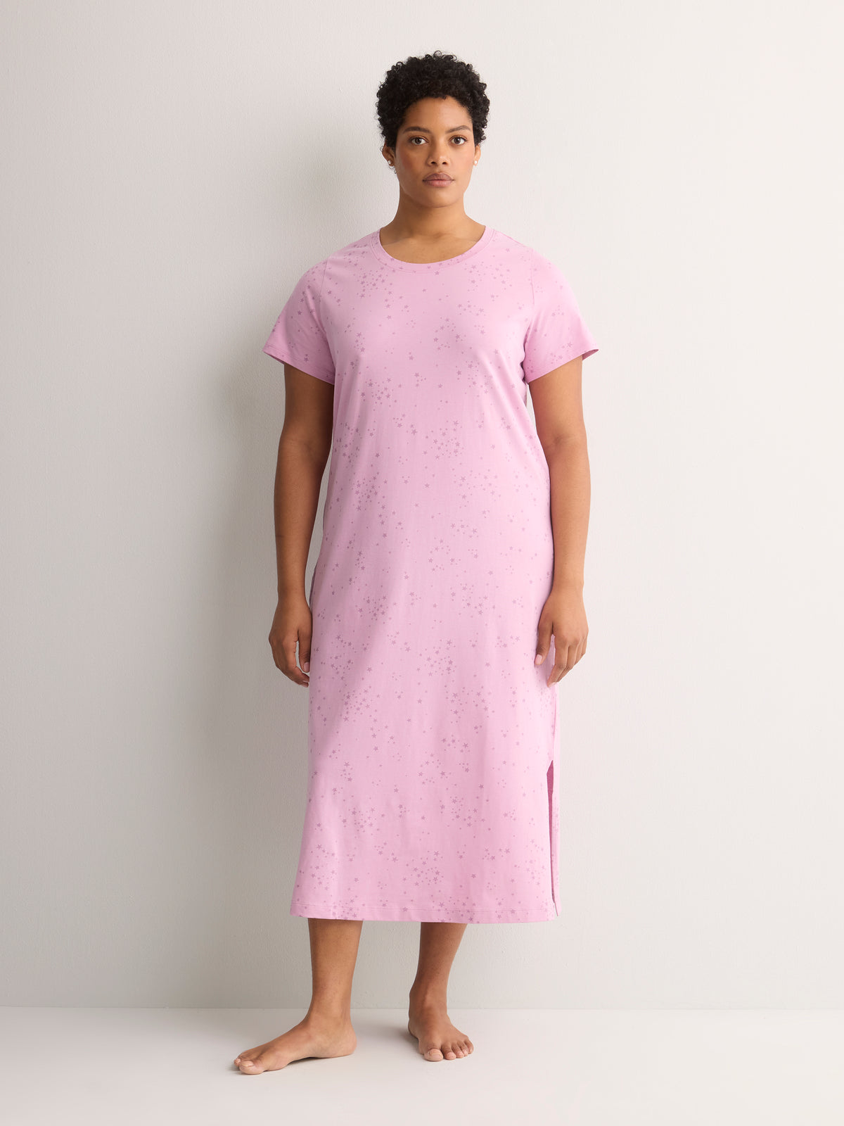 Pink Mini-Star-Print Long Short-Sleeve Sleepshirt - tiVOGLIO