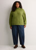 Green Loose-Fit Mock-Neck Cable Knit Sweater