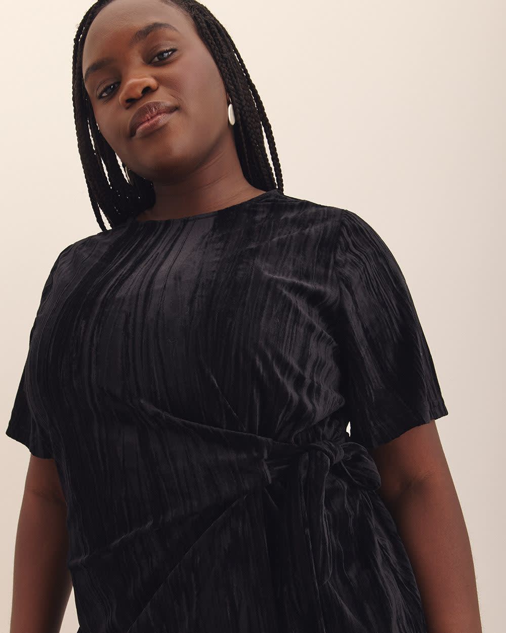 Velvet T-Shirt Dress with Side Knot